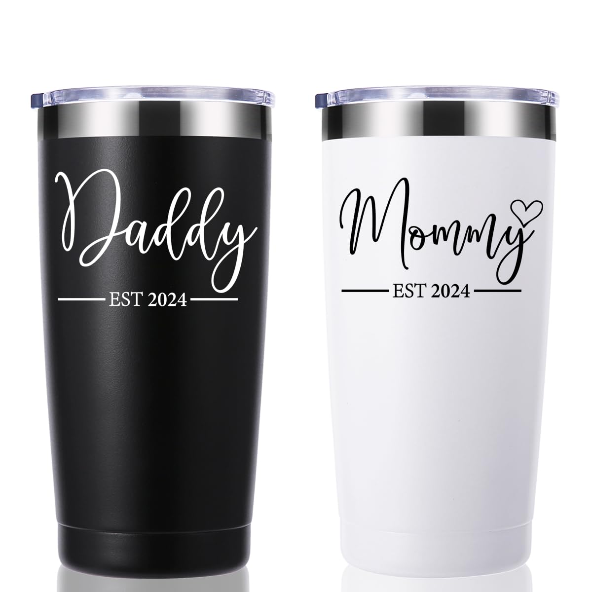 momocici Daddy and Mommy Est 2024 20 OZ Tumbler.New Parents Gifts for Couples.Pregnancy Announcement Anniversary Parents to be Gift.Gifts for New Dad New Mom Mother's Day Father's Day.(Black&White)