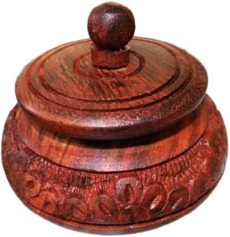 HUNARMONKH Wooden Beautifully Carved Decorative Box For Multipurpose Use I Pooja Articles I Item Sindoor Dani I Pooja Kumkum I Small Jewellery I Gift Item (2"X1.5") (Set Of Two) 1