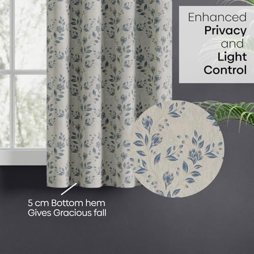 Image of haus & kinder Jacquard Window Curtains 5 Feet Long Pack of 2 Window Curtains, 5 Feet Curtains for Window (Leaf Meadow, Indigo Blue 130x152 CM)