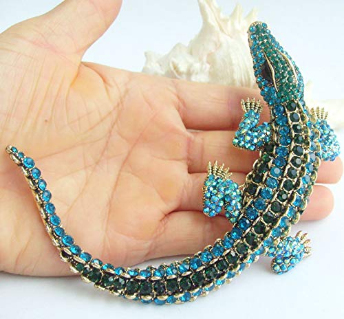 Image of 4.13 inch Alligator Crocodile Brooch Pin Pendant Austrian Crystal BZ5009