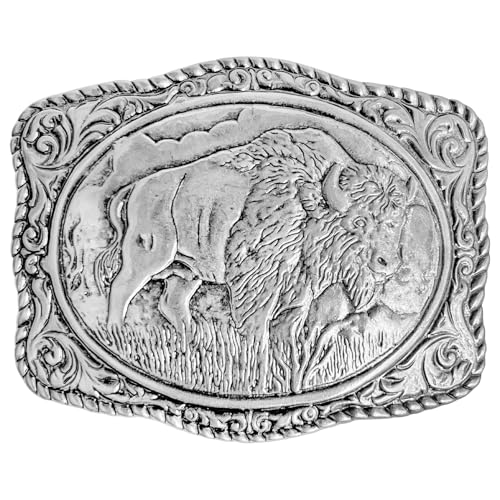 LKKLUYIC Western Belt Buckles for Men Cowboy Belt Buckle American Patriotic Buffalo Belt Buckles Silver Bison
