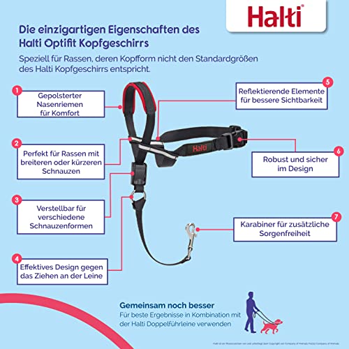 HALTI Optifit Kopfgeschirr, Größe Mittel - Verhindert, dass Ihr Hund an der Leine zieht, Einfache Anpassung, Leicht, mit gepolstertem Nasenriemen, Anti-Zug-Halsband für mittelgroße Hunde