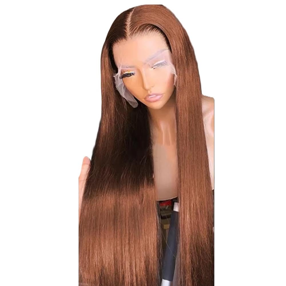 Haarpflege Schokoladenbraune Glatte Echthaarperücke HD Lace Frontal Perücken Für Frauen(13x4,16inches)
