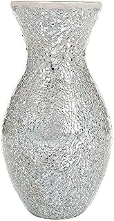 London Boutique Vases Mosaic Silver Large small Decorative Glitter Sparkle vase gift present H28 (Small, Silver White)
