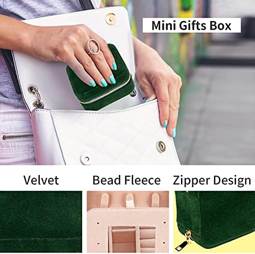Smileshe Travel Jewellery Box with Mirror, Velvet Mini Case for Women Girls, Small Portable Gifts Organiser Boxes for Rings Earrings Necklaces Bracelets