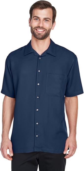 UltraClub Mens Cabana Breeze Camp Shirt S NAVY