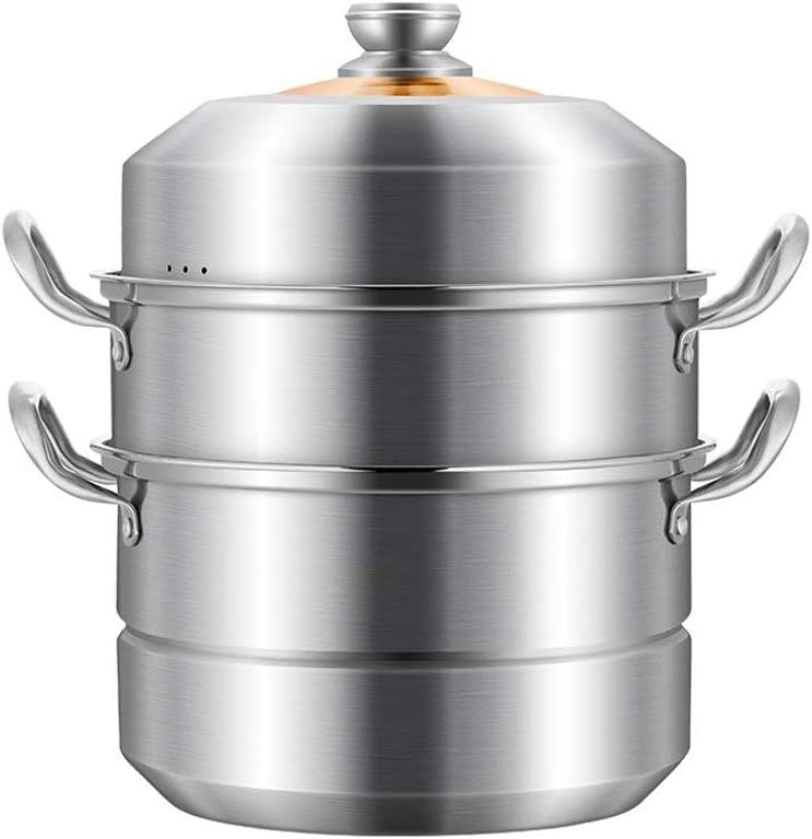 Steamer Household 304 Stainless Steel Commercial Steamer Large Double Three 4 Layer Steaming Pot Steamer Induction Cooker Universal (32Cm)