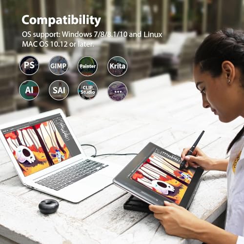 Image of HUION Kamvas Pro 13 Graphic Tablet with Screen, 13,3 inch Drawing Tablet with Screen, Full Laminated, with Adjustable Stand and Battery-Free Stylus, Ideal for Work from Home & Remote Learning