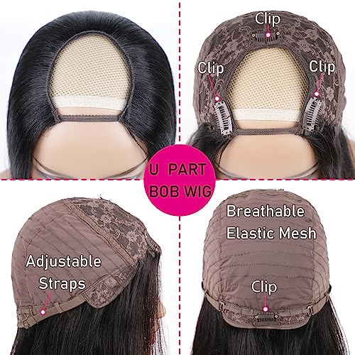 Huairisi U part Bob Wig Human Hair for Black Women 12 inch Straight Hair Bob Wigs No Lace No Bangs - Image 3