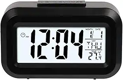 Mini Despertador Digital com Luz Noturna e Função Soneca – Compacto, Silencioso e Ideal para Viagem ou Mesa de Cabeceira (Preto)