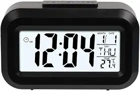Mini Despertador Digital com Luz Noturna e Função Soneca – Compacto, Silencioso e Ideal para Viagem ou Mesa de Cabeceira (Preto)