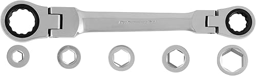 Miniatura 3 de Performance Tool W30648 - Juego de llaves de trinquete de cabeza flexible 7 en 1, 72 dientes, acero al cromo vanadio, perfil bajo, funda reutilizable