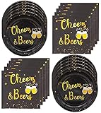 Cheers Beers Birthday Party Supplies,Black and Gold Tablewares(Plates and Napkins),Cheers Beers and...