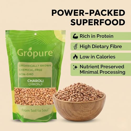 Image of GroPure Organic | Chironji Seeds 100g | Raw Charoli | Almondette Kernels | Chiraunji | Chemical-Free | For Kheer, Halwa & Payasam | Chironji Dry Fruit | Sarapappu