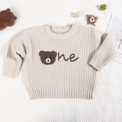 1st First Birthday Outfit Girl Boy One Sweater Embroidery Knit Pullover Fall Winter Clothes with Baby Gift Bag2