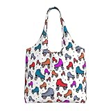 Ahdyr Rollschuhe, bunte Zebra-Tiger-Leopard-Rosa-Druck-Leinentaschen für Frauen, wiederverwendbare Einkaufstaschen, Supermarkt-Einkaufsutensilien