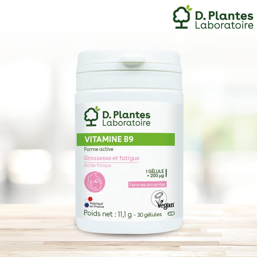 D.PLANTES - Vitamine B9 (acide folique) - Complément Alimentaire - Vitamine Grossesse, Allaitement, Fatigue - 1 Gélule = 100% AR (30 Gélules)