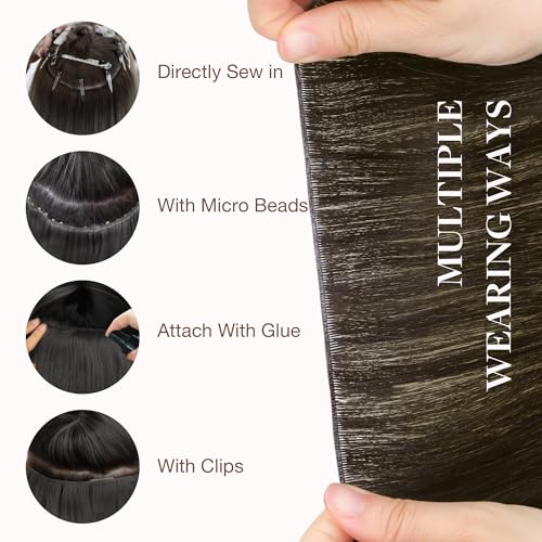 Image of GOO GOO Genius Weft Hair Extensions Human Hair, Sew In Hair Extensions Rooted Remy Weft, 1C Mocha Brown 16inch 100g, Hand Tied Weft Hair Extensions