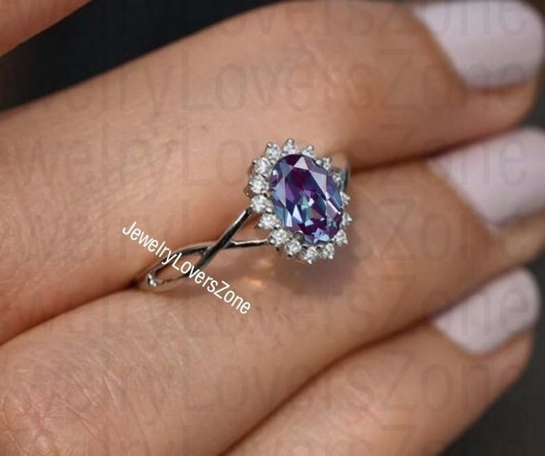 Oval Cut Alexandrite Ring | Promise Ring | Color Changing Gemstone | June Birthstone | 925 Sterling Silver | Rhodium Finish | Gift for Her | Valentine Gift