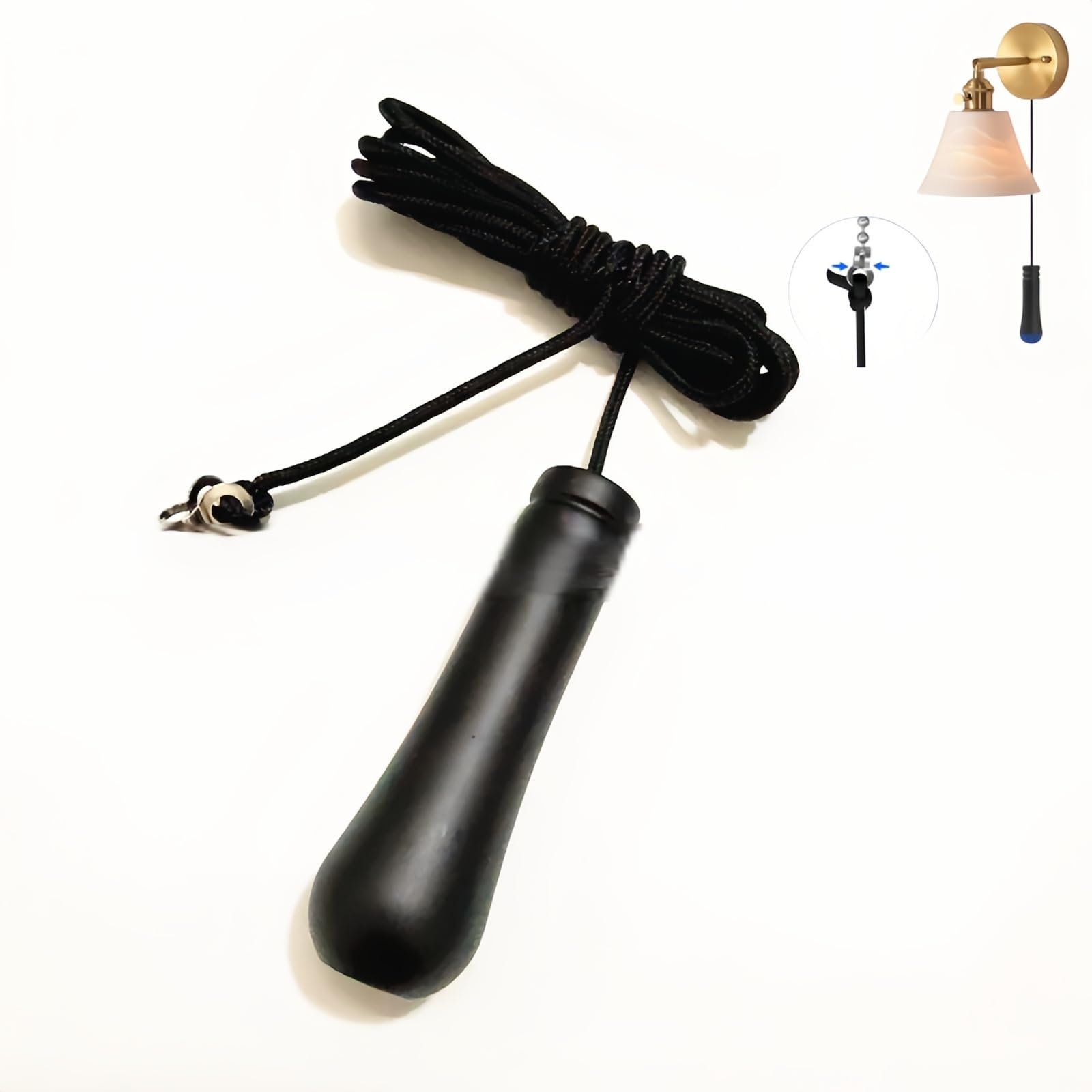 Bathroom Light Pull Cord Handle,Bathroom Pull Cord,Light Pull Handle with 1.5m Black Light Pull Cord String,Light Pull Chain Extension Replacement Weighted Cord Pull Ends for Ceiling Light Fan Switch