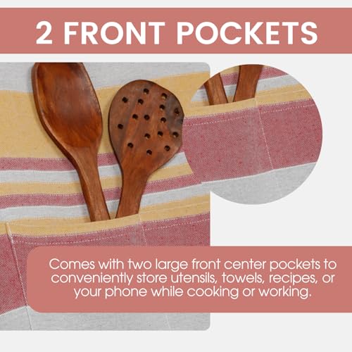 Image of Unisex Cooking Aprons | Waterproof Apron | Striped Design with 2 Front Pockets & Adjustable Neck Strap | Durable, Oil & Stain Resistant | Chef Apron for Cooking