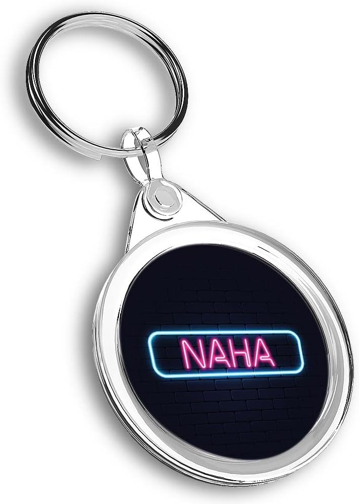 1 x Round Photo Keyring Neon Sign Design Naha City Japan |Keychain|Keyring|Charm| #351314