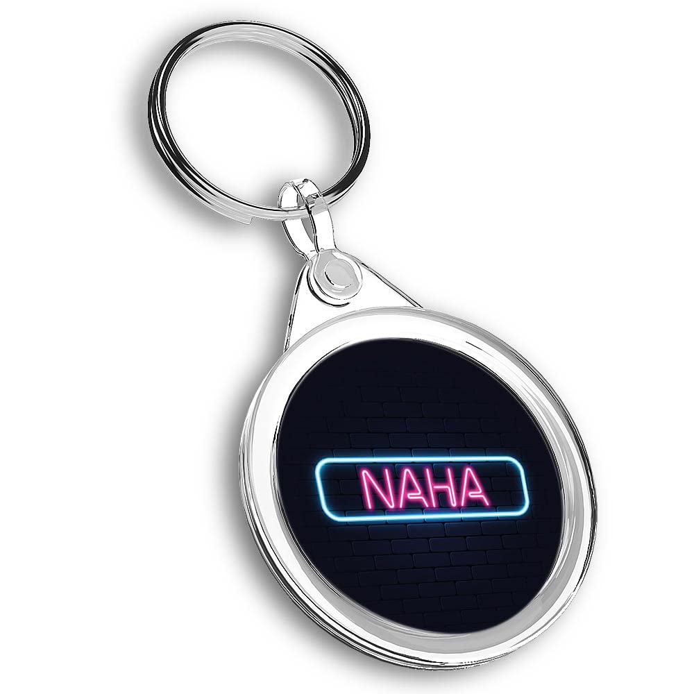 1 x Round Photo Keyring Neon Sign Design Naha City Japan |Keychain|Keyring|Charm| #351314