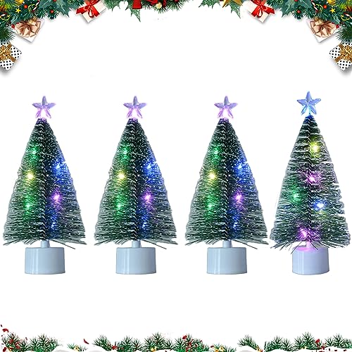 4 Pezzi Mini albero di Natale con luce 17cm Albero di Natale da tavolo con luci colorate Pini in miniatura con luce Pini artificiali a LED con Base, Plastica Decorazione per albero di Natale da tavolo