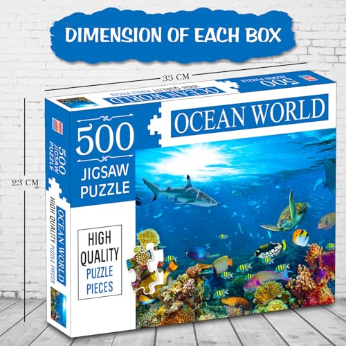 Image of Ocean World Jigsaw Puzzles for Kids and Children - Realistic Illustration Challenging Brain Booster Gifts, Fun and Creative Game - (500 Pcs)