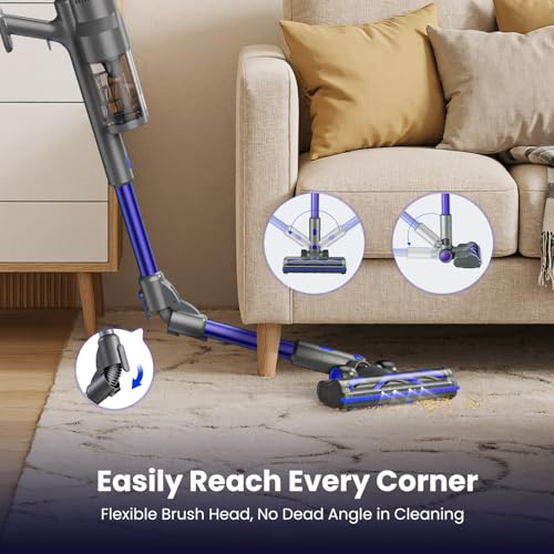 Image of Cordless Vacuum Cleaner JQ02,450W 45KPA Full-Size Stick Cleaner with 800ML Dual-Layer Cyclone Dust Cup,HEPAFiltration,Lightweight&Low Noise for HardFloor,Pet,Carpets,Purple