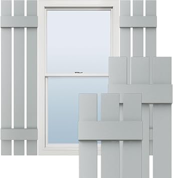 12"W x 32"H Lifetime Vinyl, TailorMade Three Board Spaced 2 Batten, Board-n-Batten Shutters, w/Shutter-Loks Per Pair, Platinum