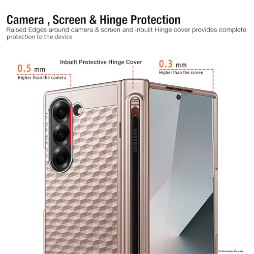 Image of Kapa Geometric S Pen Holder Hinge Protection Back Cover for Samsung Galaxy Z Fold6 / Fold 6 | Slim Shock Proof Case with Inbuilt Glass & S Pen Slot (Titanium)