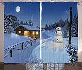 Ambesonne Christmas Curtains, Wooden Rustic Log Cottage Scenery in The Winter Season Warm Moonlight Spirit, Living Room Bedroom Window Drapes 2 Panel Set, 108