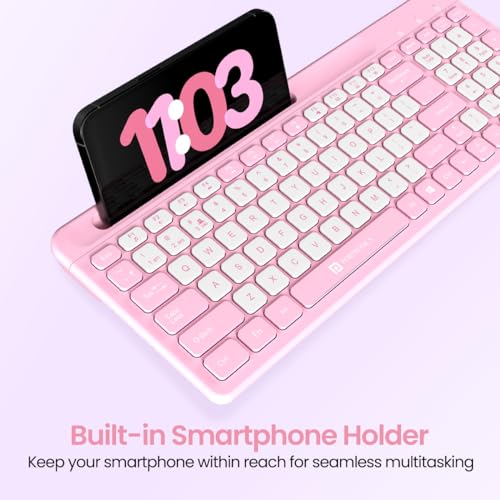 Image of Portronics Bubble Square Wireless Keyboard with Bluetooth + 2.4 GHz USB Receiver (Dual Connectivity), Pair 3 Devices Max, Multimedia Hotkeys, for Laptop, PC, Smartphone, Tablet (Pink)