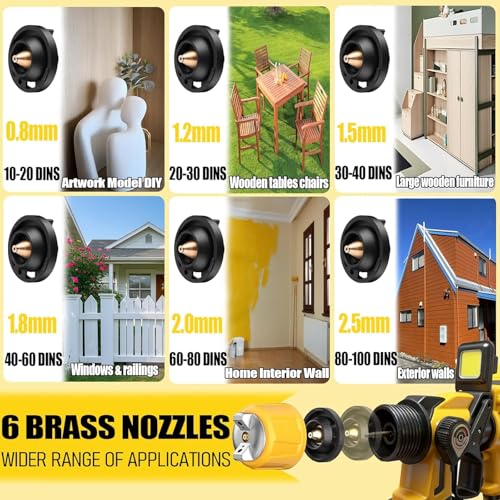 Image of Cordless Paint Sprayer Compatible with DEWALT 20V MAX Battery (No Battery) | 1400ML Capacity, 1*LED Light, 6 Nozzles, HVLP Paint Sprayer Electric for House Painting, Furniture, Cabinets, Outdoor