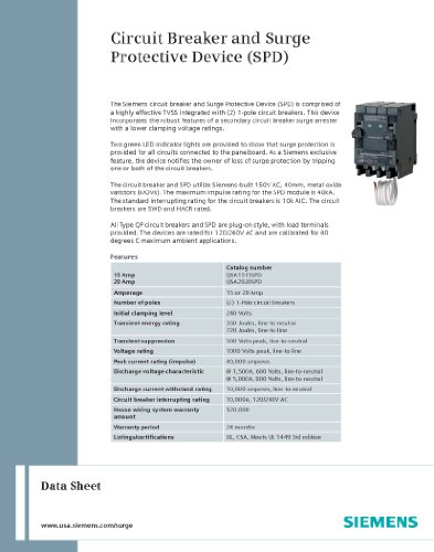 Image of Siemens QSA1515SPD Whole House Surge Protection with Two 15-Amp Circuit Breakers for Use Only on Siemens Panels