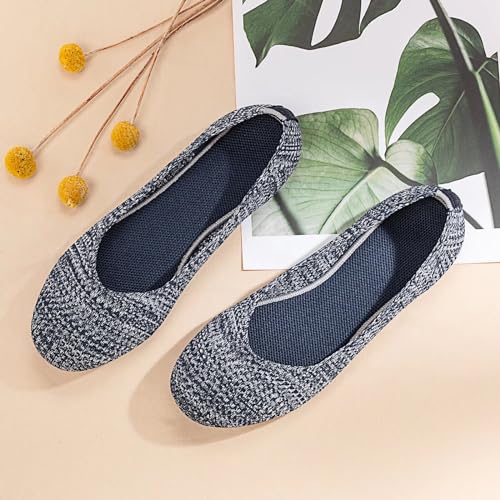 Image of Frank Mully Women's Ballet Flat Shoes Knit Dress Shoes Round Toe Slip On Ballerina Flats for Woman Low Wedge Comfort Soft
