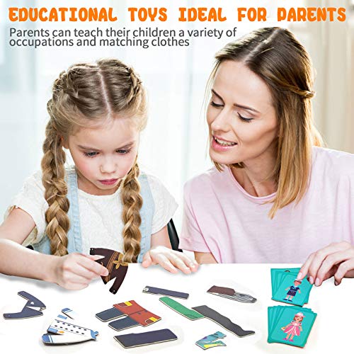 Magnetic Puzzles Toys, Dress Up Paper Dolls Profession Playset, 72 Pcs Magnetic Costumes Pretend Play, Included 10 Well-Matched Dresses, Travel Game Preschool Educational Learning Toy Gift for Kids