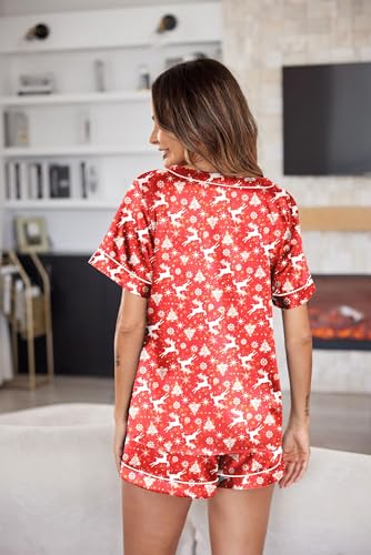 Image of Ekouaer Silk Pajama for Women Short Sleeve Satin Pj Set Two Piece Soft Sleepwear Loungewear S-XXL