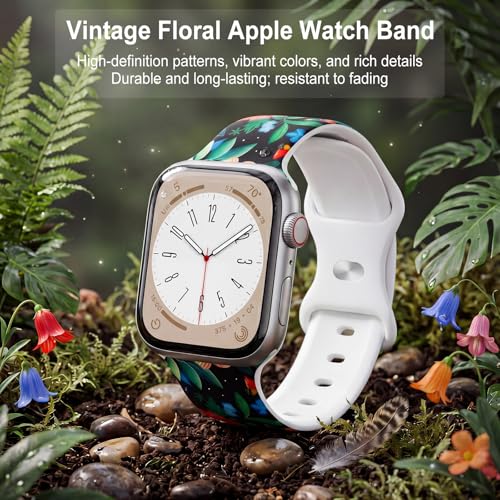 Image of Floral Band Compatible with Apple Watch Bands for Women 40mm 42mm 41mm 38mm 44mm 45mm 46mm 49mm, Cute Pattern Flower Soft Silicone Sport Strap for iWatch Series Ultra 11 10 SE 9 8 7 6 5 4 3 2