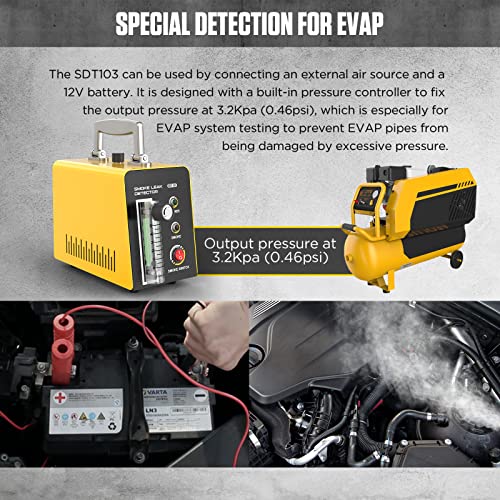 Smoke Leak Detector Evap Smoke Leak Detector Locator Sdt103 Automotive Fuel Leak Detectors Tester Car Pipe Leakage Tester With Adjustable Smoke Flow Meter For 12V Vehicles #TOP5