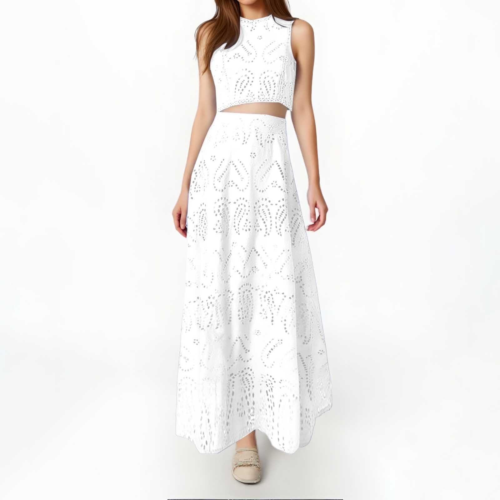 Conjunto De Dos Piezas Mujer Top Corto Sin Mangas Falda Larga Vestido Discoteca Noche Elegante