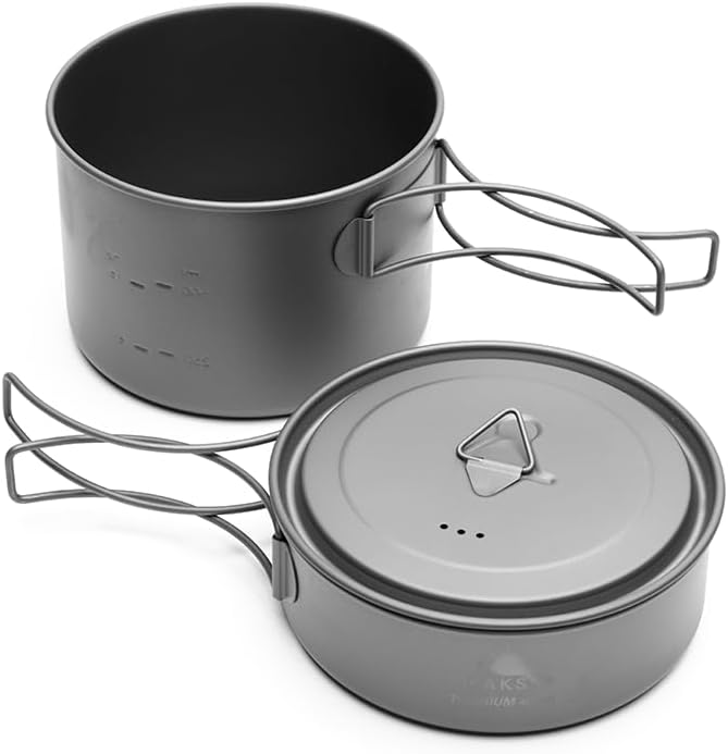 TOAKS Titanium Compact Cookset 2pcs – 800ml Pot and 400ml Pot with Lid，Seamless Nesting Design for Backpacking, Camping, and Outdoor Cooking