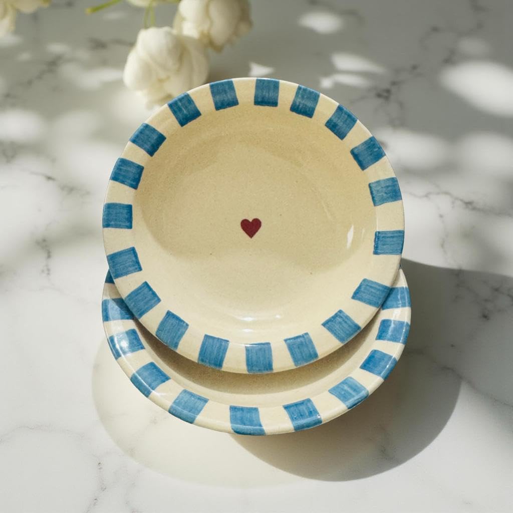 Blue Heart Ceramic Soup Plates - 2 Pack -12