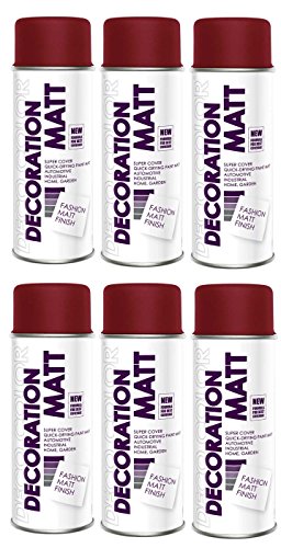 DECO COLOR 6er Sparpack Lackspray MATT nach RAL in 400ml zur Lackierung von Auto Stahl Aluminium Beton Holz (6 Dosen in weinrot MATT RAL 3005)