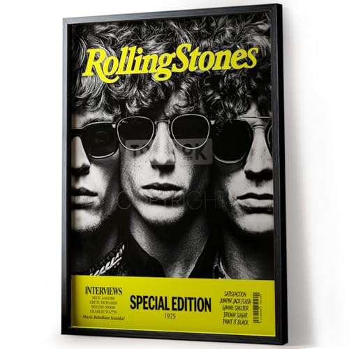 Tomaok® - Poster Impression affiche d'art - Groupe Rolling Stones 1975 Edition Spéciale noir & blanc, décoration art mural (Cadre Non Fourni) - Rock n roll