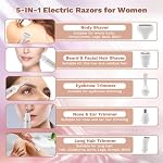 Rasoirs électriques pour femmes, tondeuse à bikini 5 en 1 rasoir électrique pour femmes, rasoirs pour le visage humide/sèche pour le visage, nez, sourcils, bras, aisselles, jambes, zone pubienne, épilation sans douleur