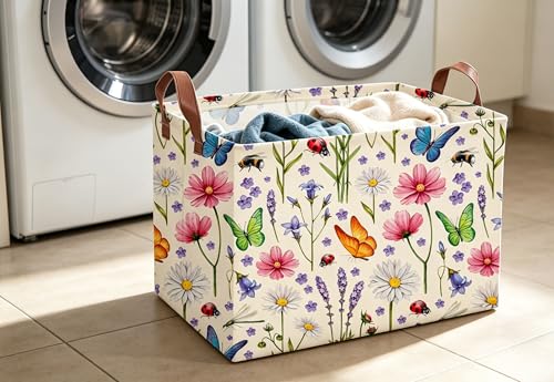 Image of Essme Rectangular Basket, Flower Storage Basket with Handles for Room Decor,(Flower cluster)