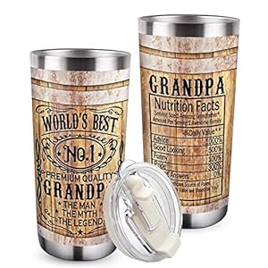 Zzkol Gifts for Grandpa – World’s Best Grandpa Tumbler with Lid and Straw, Funny Birthday Gifts, Nutrition Facts Wood…
