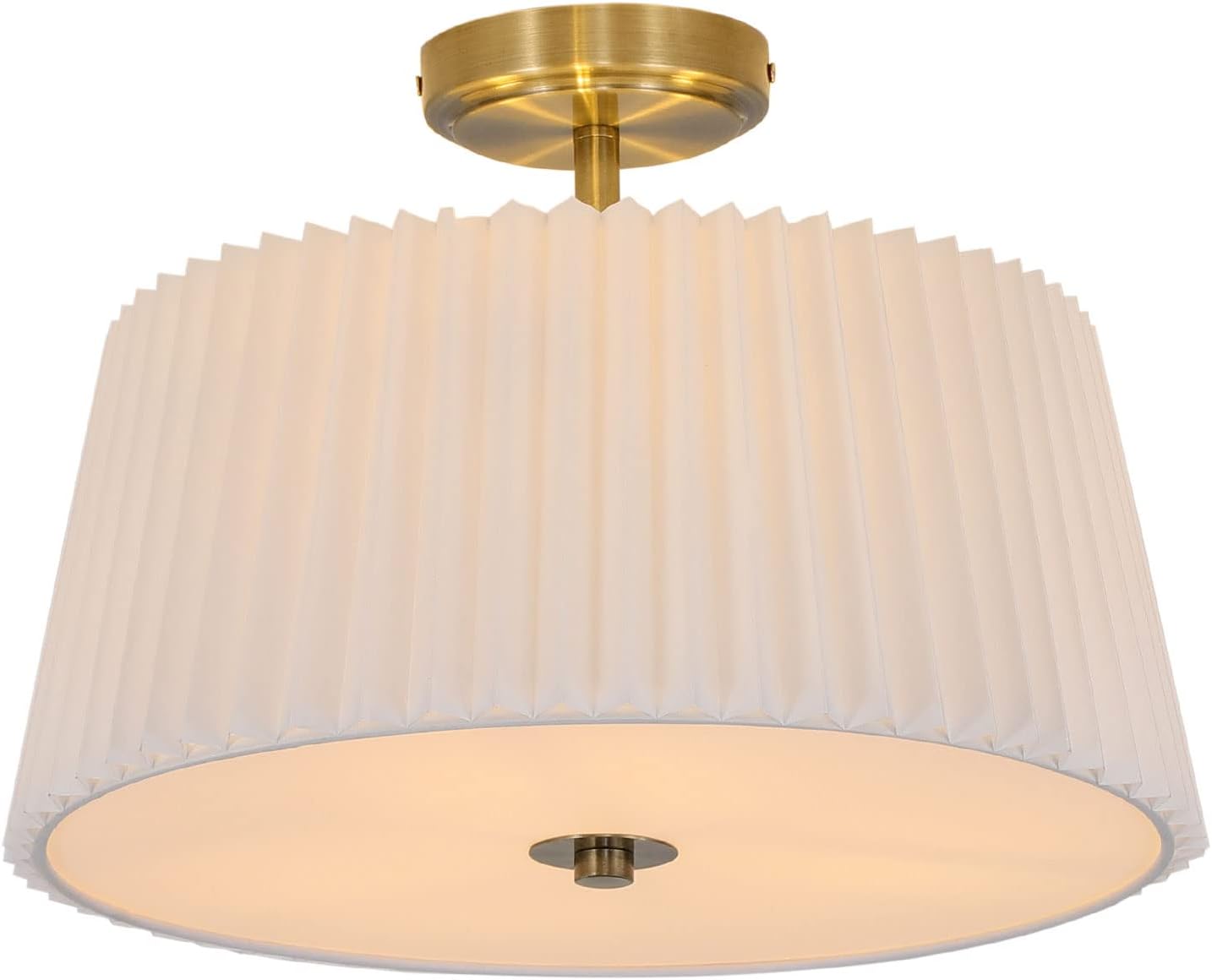 Semi Flush Mount Ceiling Light Fixture Gold Modern Close to Ceiling Lamp with White Fabric Shade 3-Light Farmhouse Brass Ceiling Light for Nursery Kids Room Bedroom Kitchen Hallway